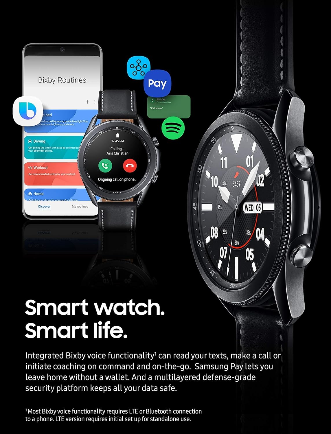 SAMSUNG Galaxy Watch 3 (45mm, GPS, Bluetooth) Smart Watch with Advanced Health Monitoring, Fitness Tracking, and Long lasting Battery - Mystic Black (US Version)