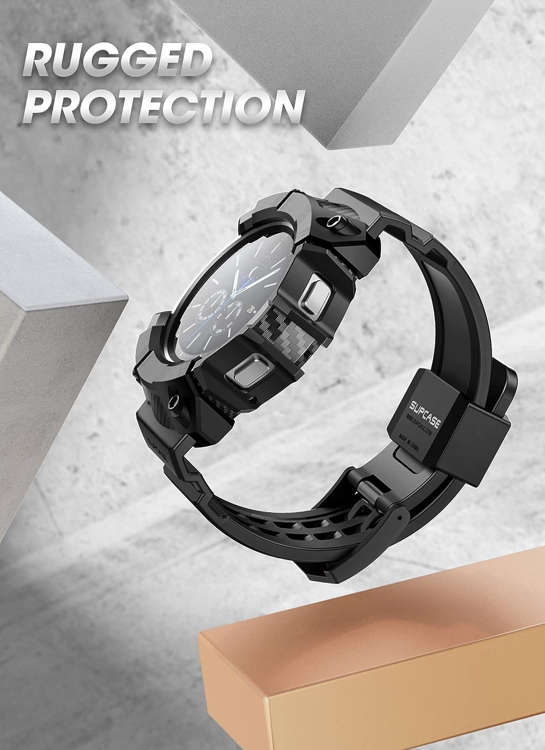 SUPCASE [Unicorn Beetle Pro] Series Case for Galaxy Watch 4 Classic [42mm] 2021 Release, Rugged Protective Case with Strap Bands (Black)
