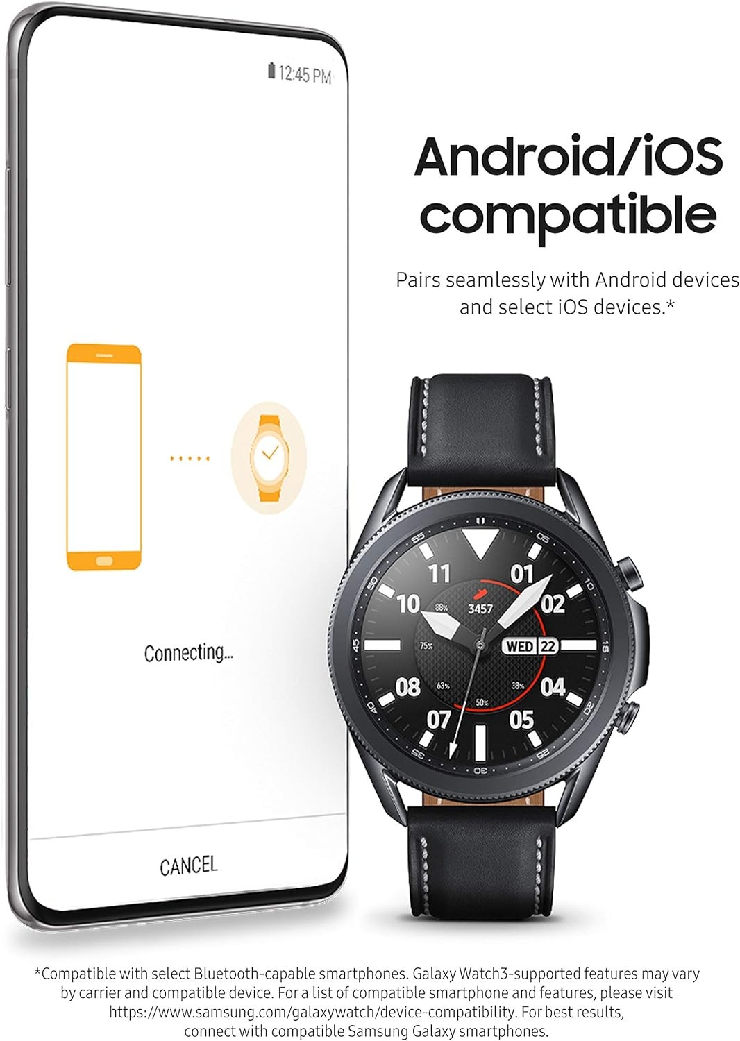 SAMSUNG Galaxy Watch 3 (45mm, GPS, Bluetooth) Smart Watch with Advanced Health Monitoring, Fitness Tracking, and Long lasting Battery - Mystic Black (US Version)